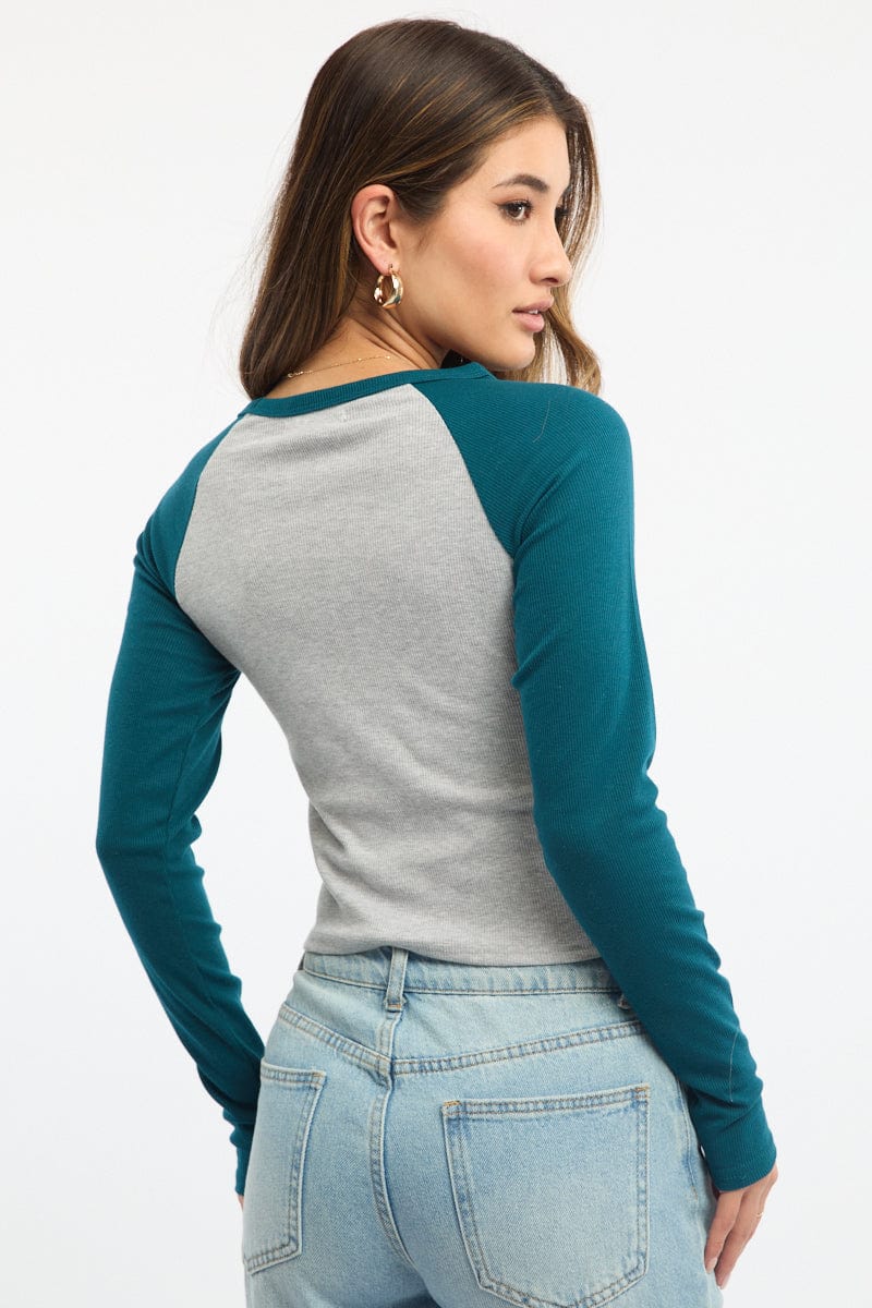 Blue Graphic Tee Long Sleeve for Ally Fashion