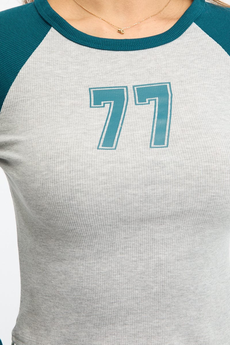 Blue Graphic Tee Long Sleeve for Ally Fashion
