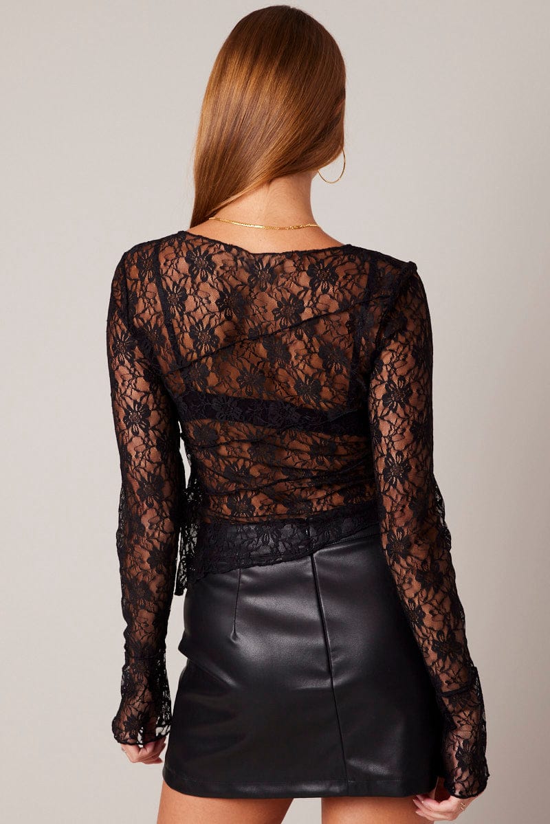 Black Lace Top Long Sleeve for Ally Fashion