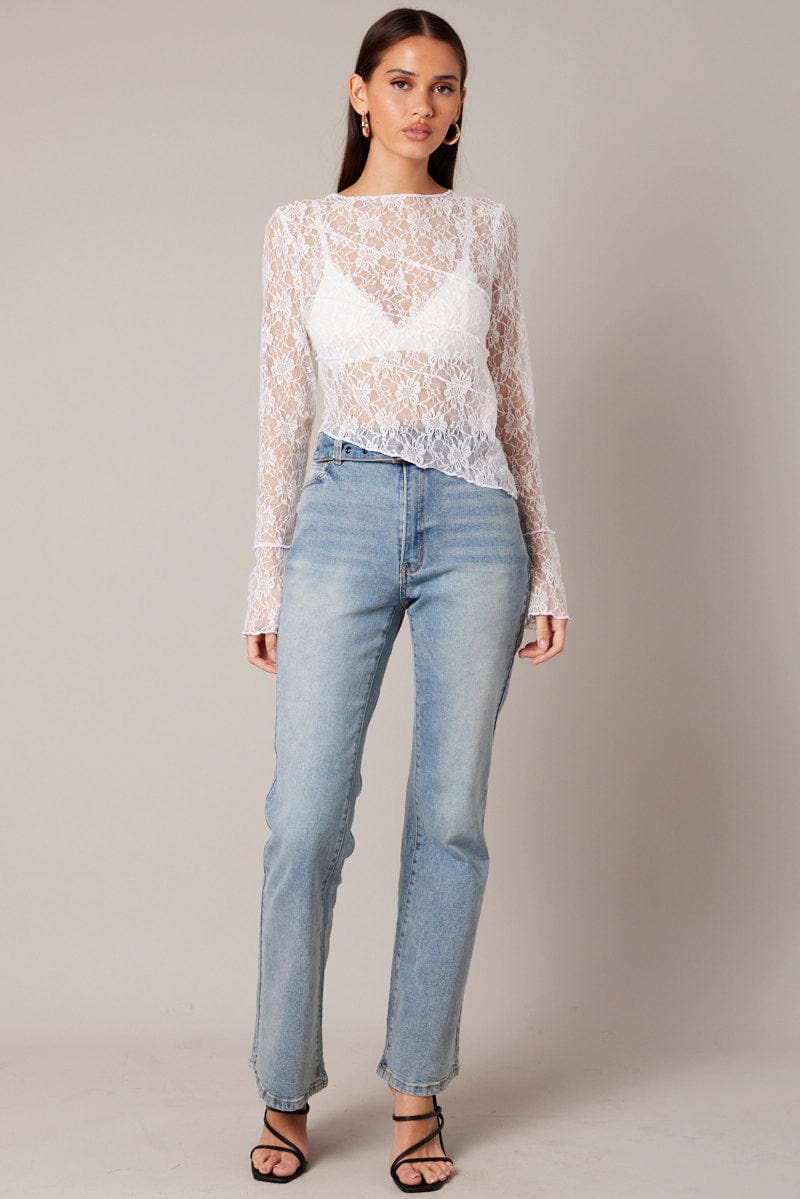 White Lace Top Long Sleeve for Ally Fashion