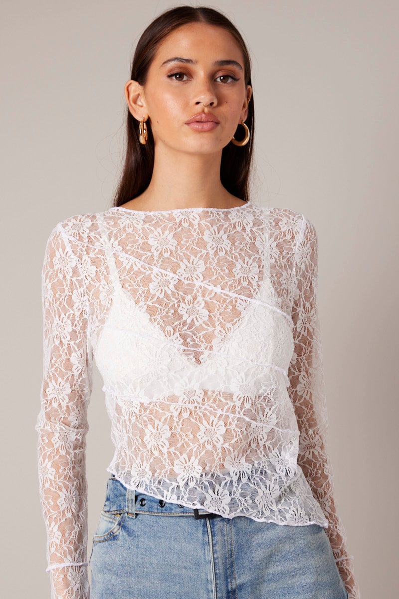 White Lace Top Long Sleeve for Ally Fashion