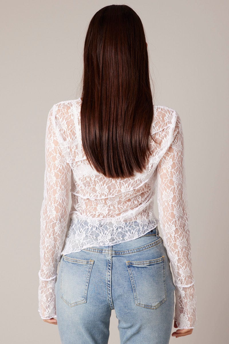 White Lace Top Long Sleeve for Ally Fashion