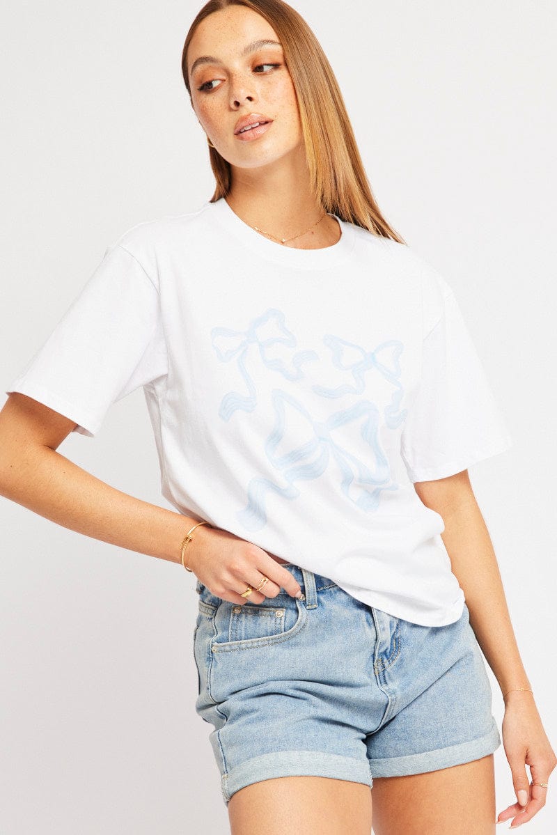 Blue Graphic Tee Short Sleeve for Ally Fashion