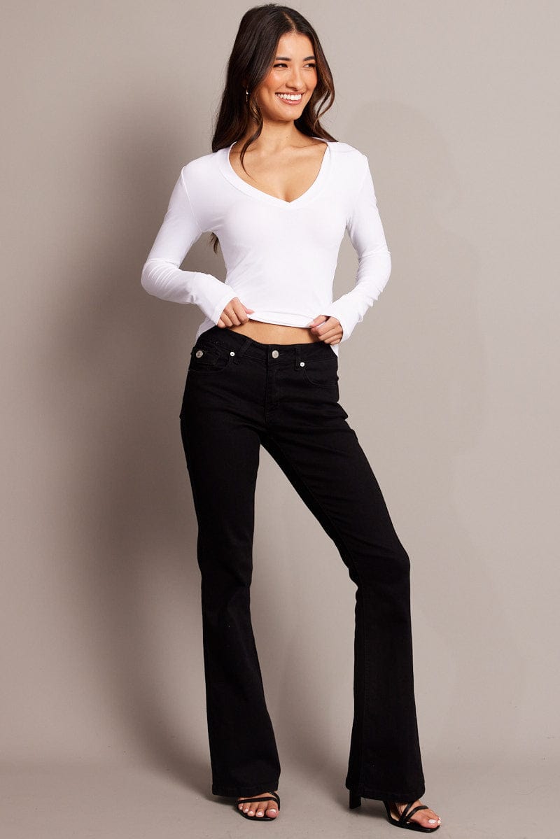 White Supersoft Top V Neck Long Sleeve for Ally Fashion