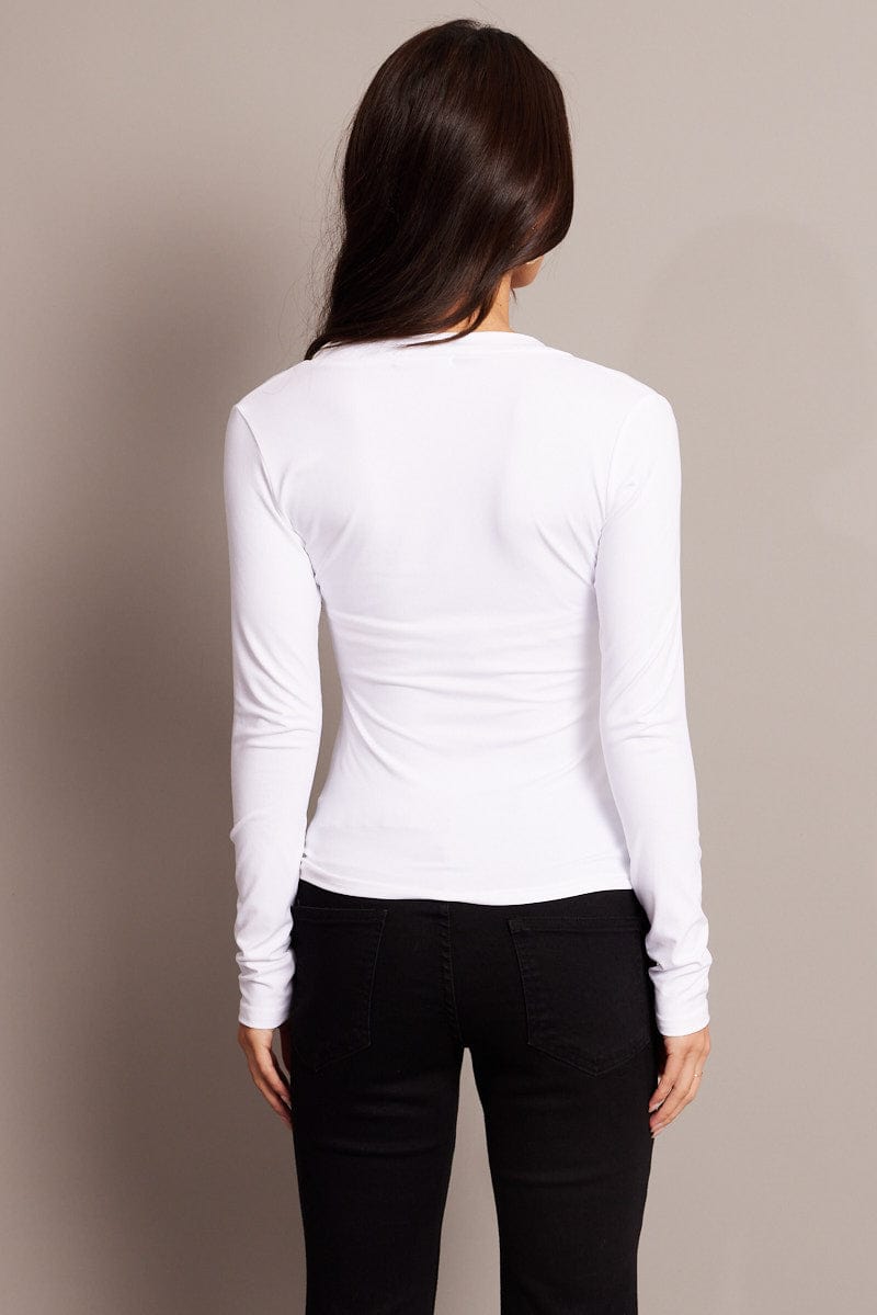 White Supersoft Top V Neck Long Sleeve for Ally Fashion