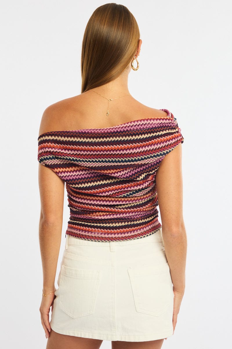 Red Stripe Asymmetric Top Sleeveless One Shoulder Textured for Ally Fashion