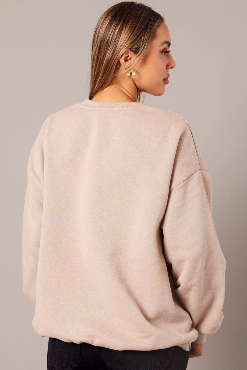 Beige Graphic Sweater Long Sleeve for Ally Fashion