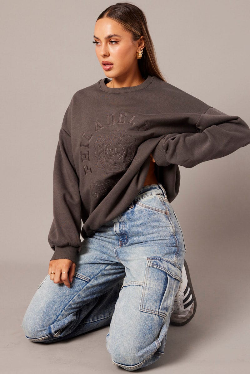 Grey Graphic Sweater Long Sleeve for Ally Fashion
