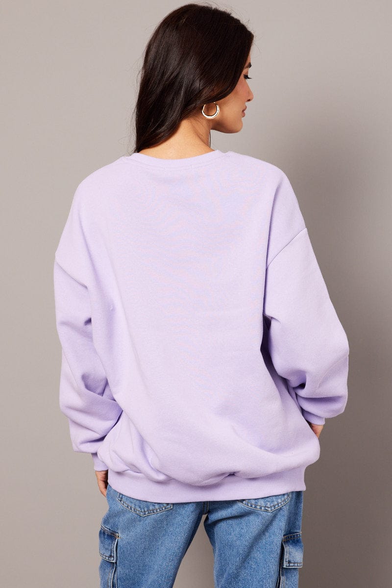 Purple Graphic Sweater Long Sleeve for Ally Fashion