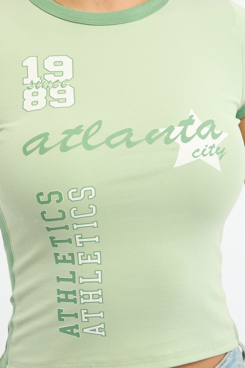 Green Graphic Tee Short Sleeve for Ally Fashion