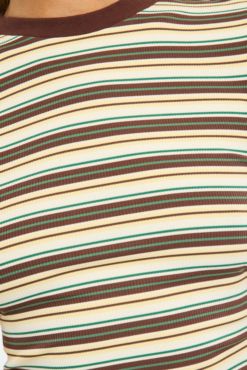 Yellow Stripe Striped Top Short Sleeve for Ally Fashion