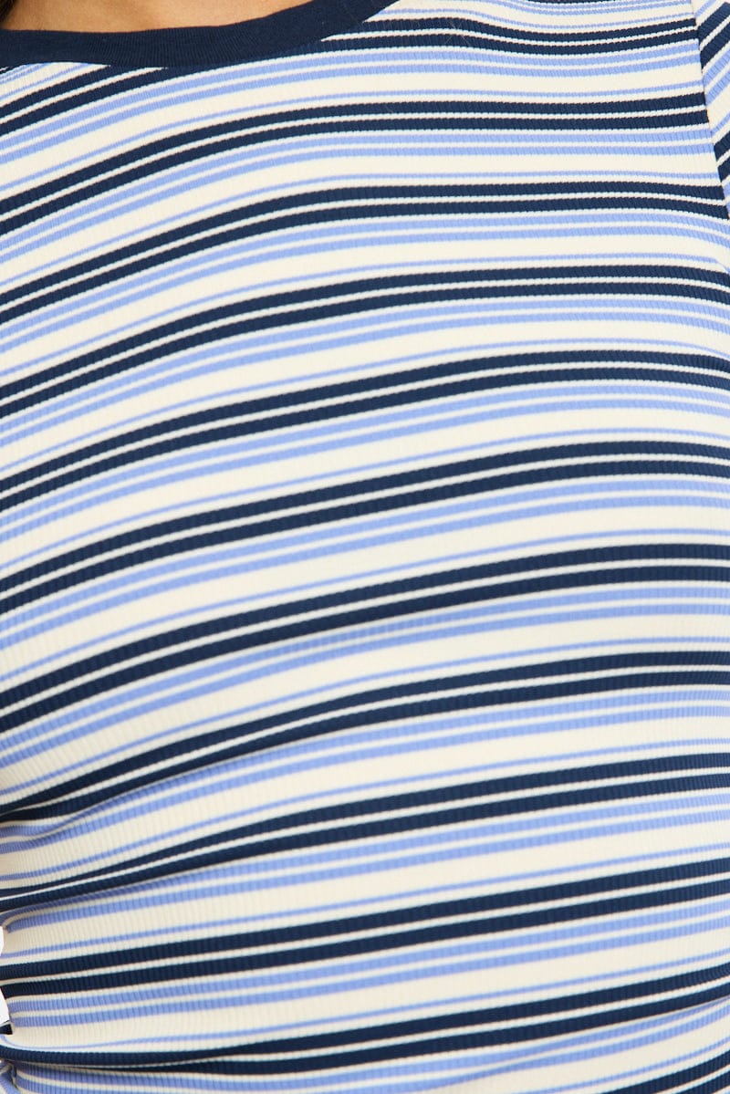 Blue Stripe Striped Top Short Sleeve for Ally Fashion