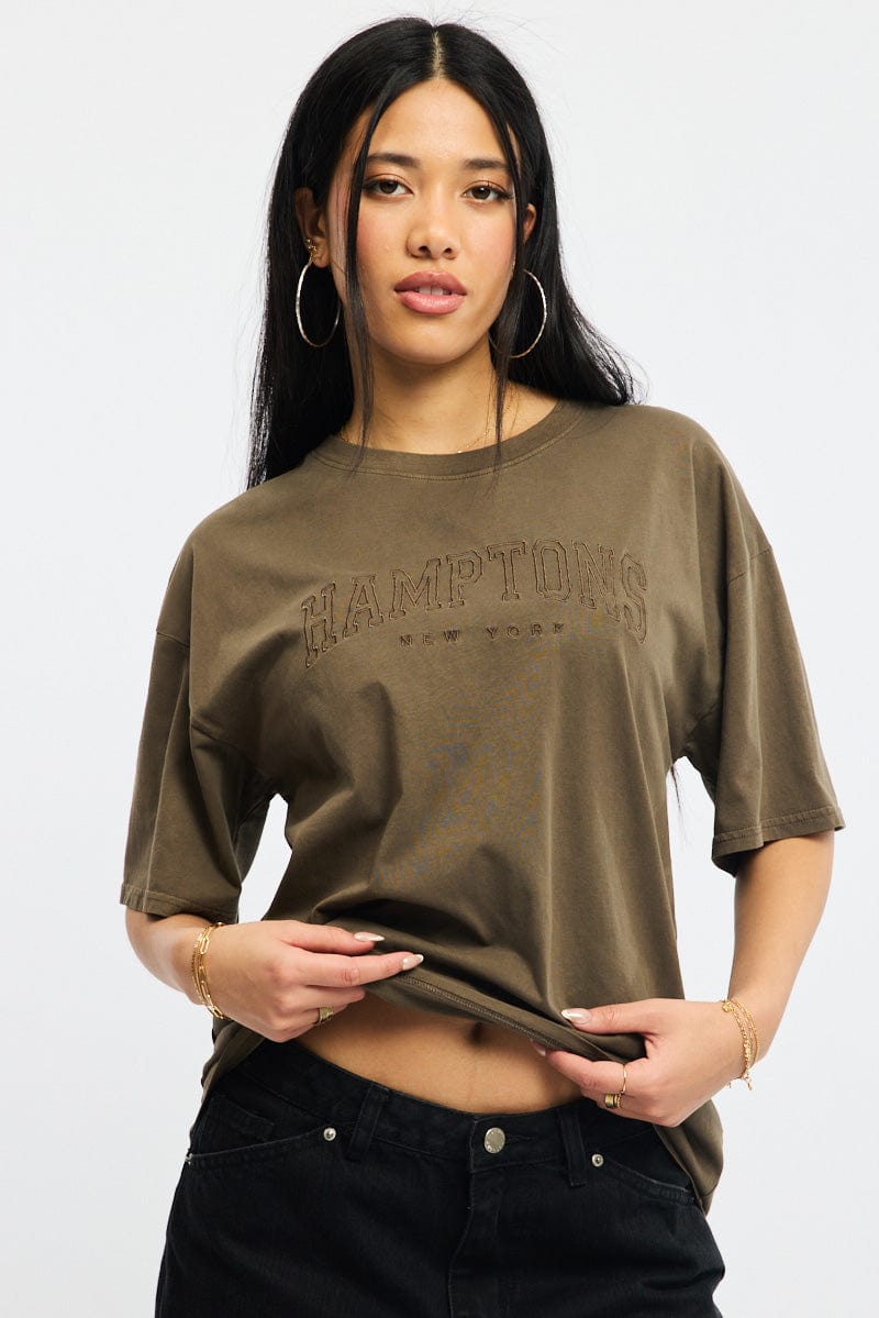 Brown Graphic Tee Short Sleeve for Ally Fashion