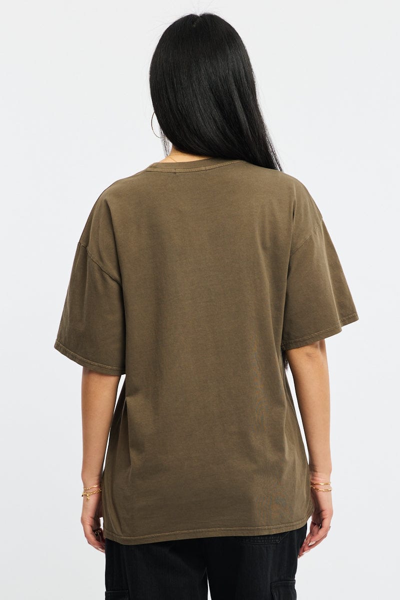 Brown Graphic Tee Short Sleeve for Ally Fashion