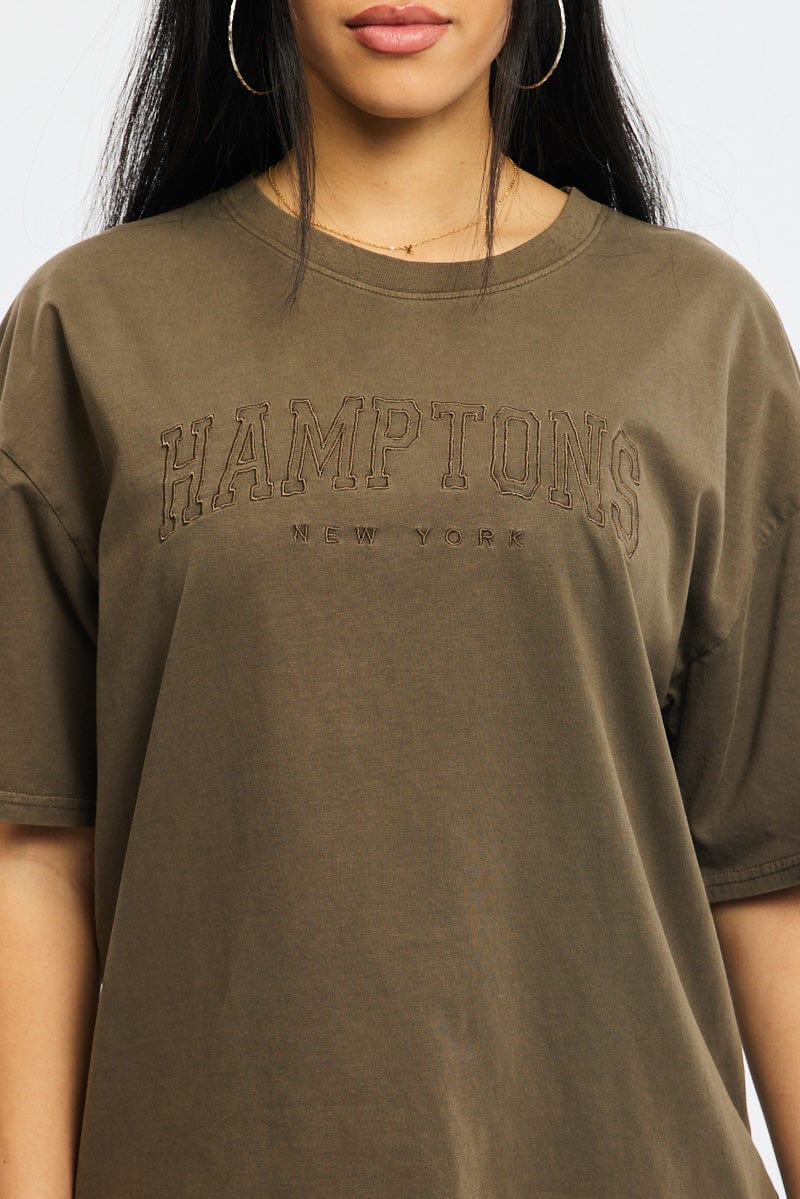 Brown Graphic Tee Short Sleeve for Ally Fashion