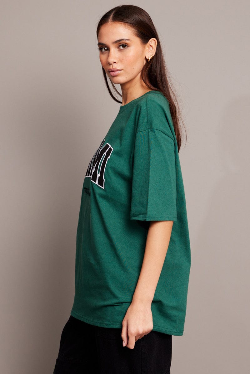 Green Graphic Tee Short Sleeve for Ally Fashion