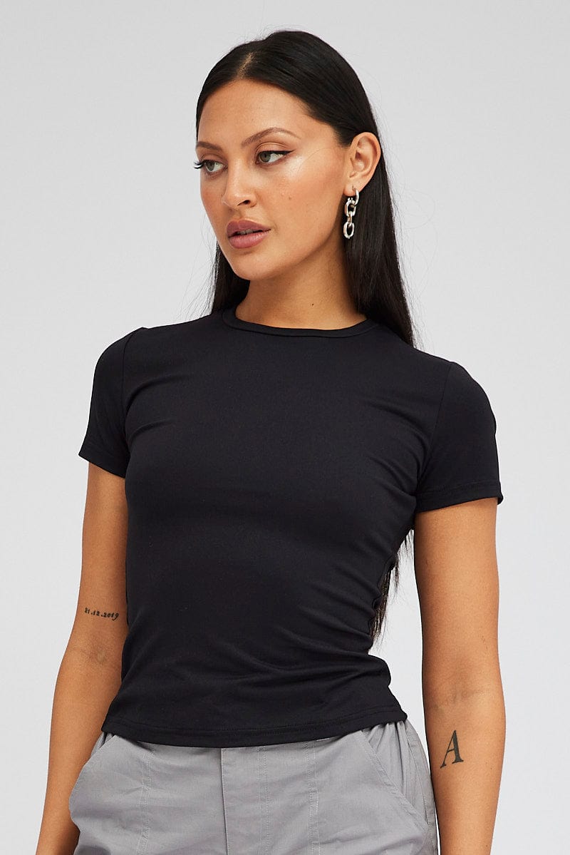 Black Supersoft Top Short Sleeve Round Neck for Ally Fashion