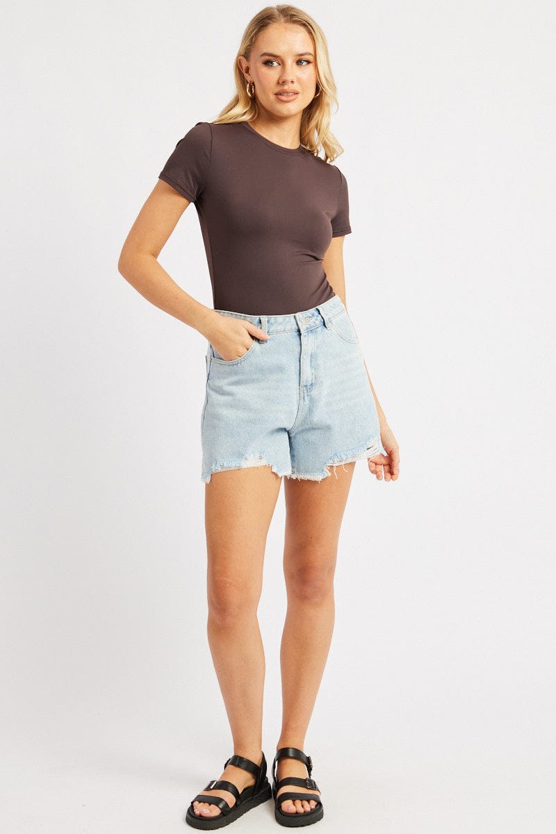 Brown Supersoft Top Short Sleeve | Ally Fashion