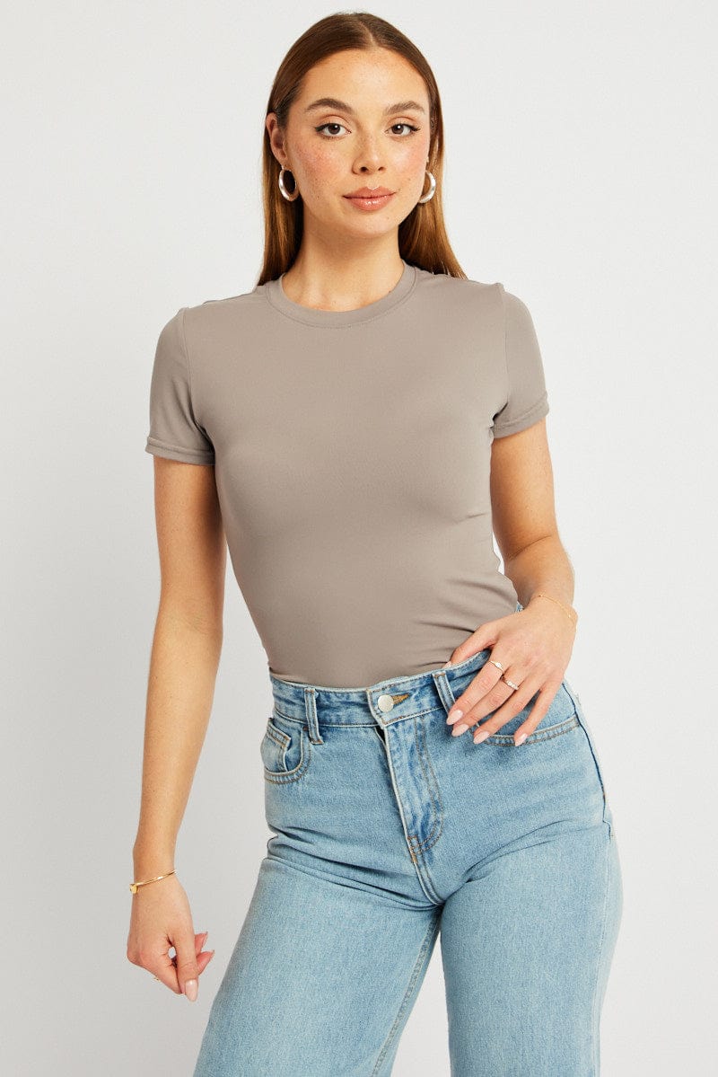 Brown Supersoft Top Short Sleeve for Ally Fashion