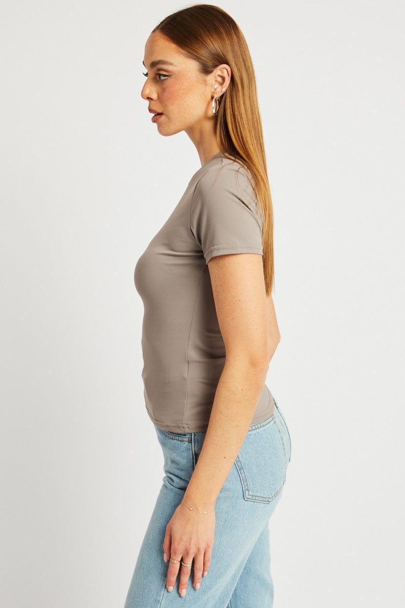 Brown Supersoft Top Short Sleeve for Ally Fashion