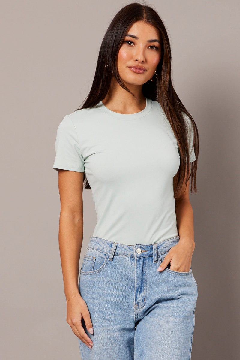 Green Supersoft Top Short Sleeve Round Neck for Ally Fashion