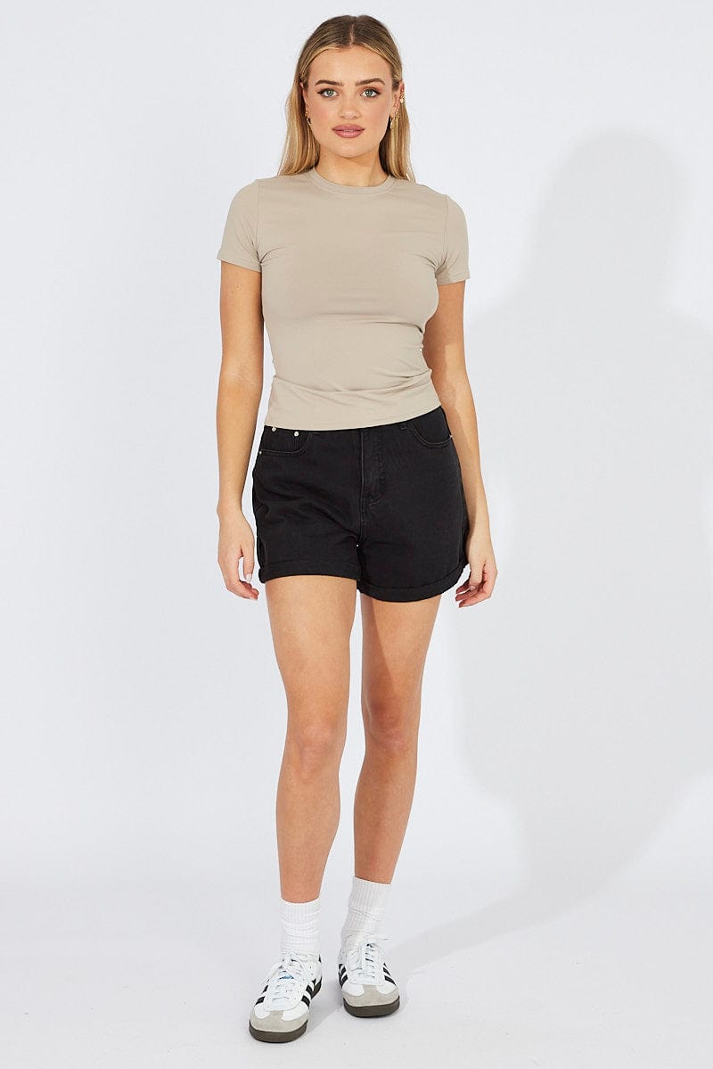 Beige Supersoft Top Short Sleeve for Ally Fashion