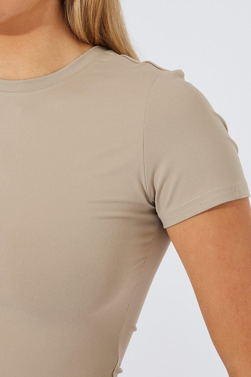 Beige Supersoft Top Short Sleeve for Ally Fashion