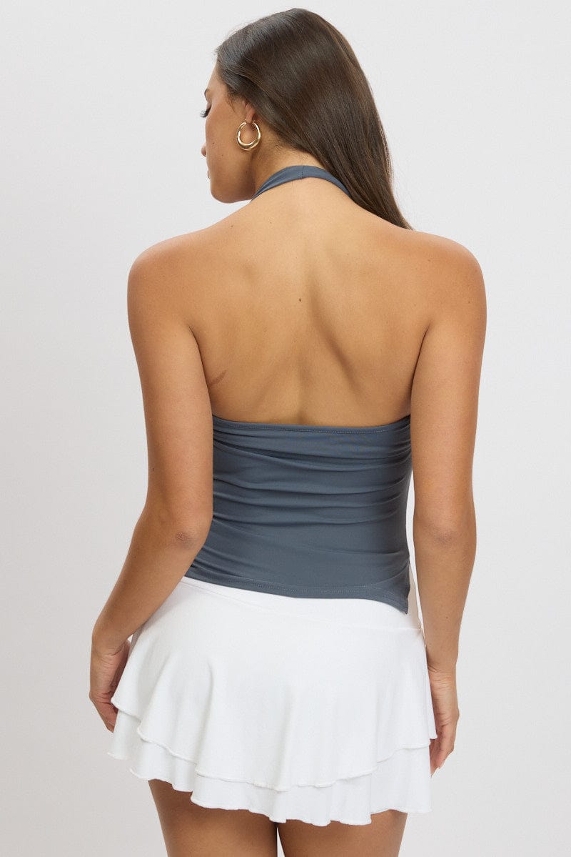 Blue Halter Neck Top Sleeveless Supersoft for Ally Fashion