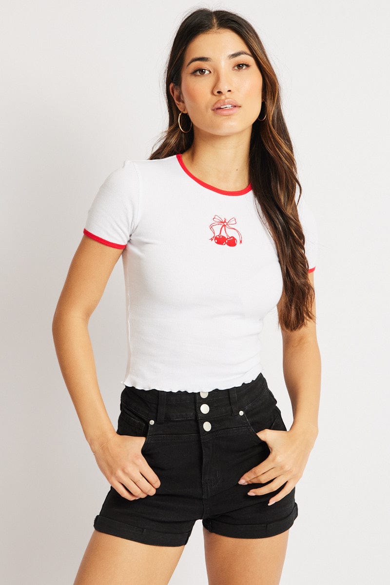 White Graphic Tee Short Sleeve for Ally Fashion