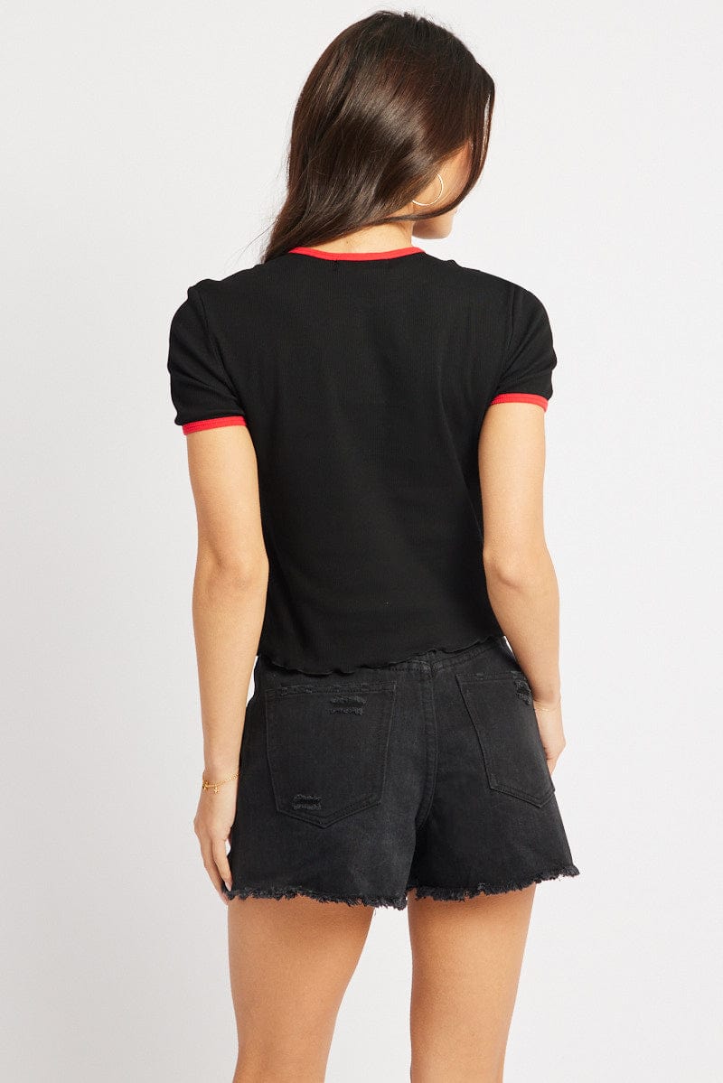 Black Graphic Tee Short Sleeve for Ally Fashion