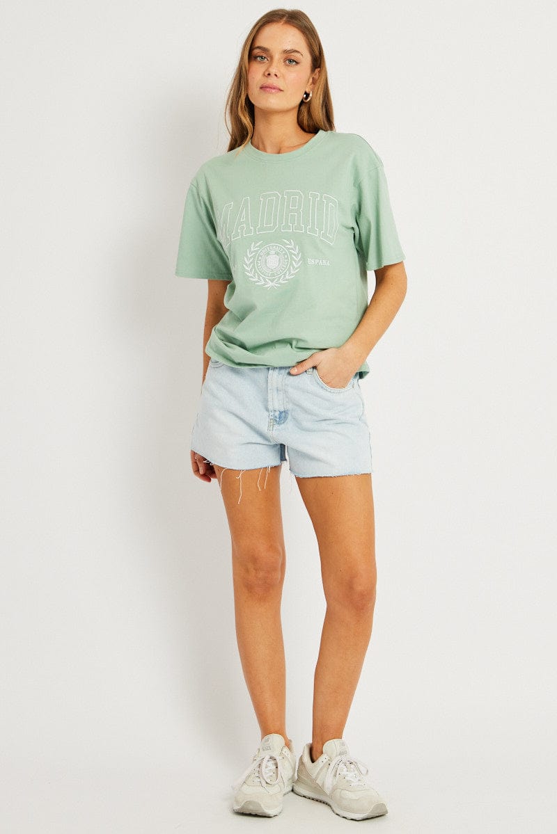 Green Graphic Tee Short Sleeve for Ally Fashion