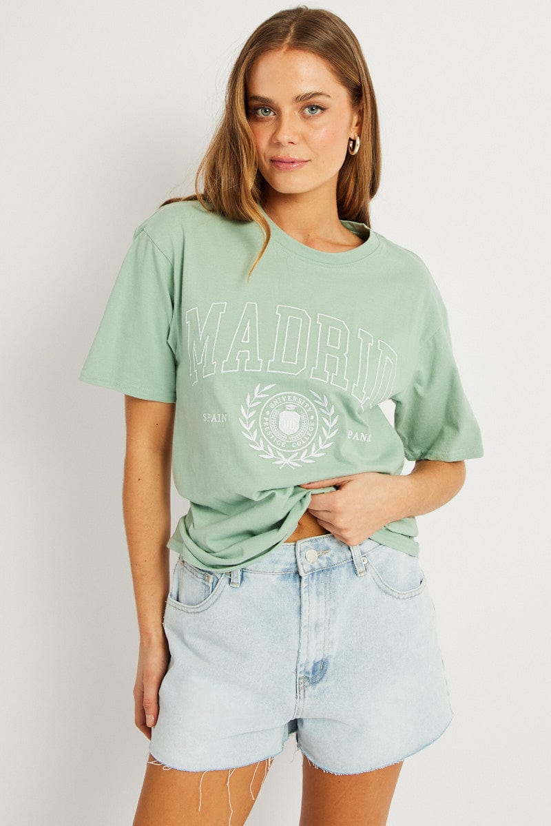 Green Graphic Tee Short Sleeve for Ally Fashion