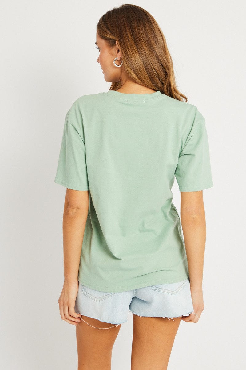 Green Graphic Tee Short Sleeve for Ally Fashion