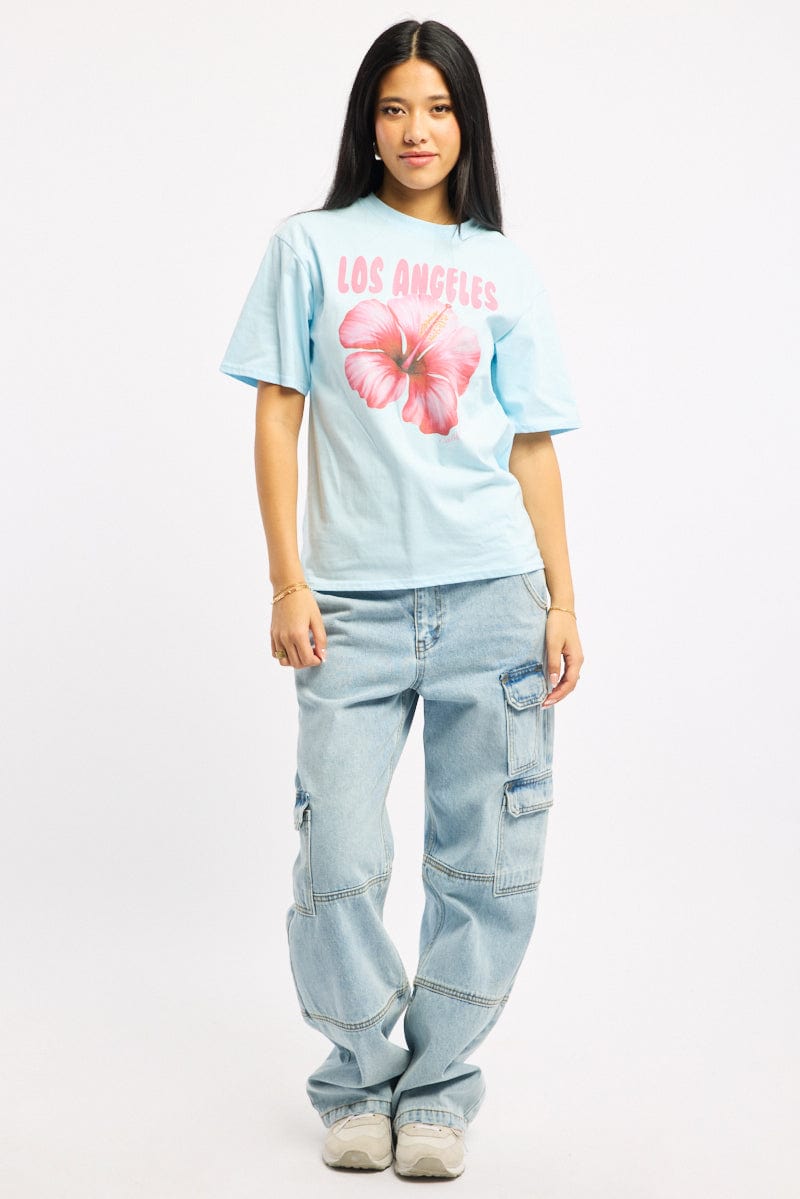Blue Graphic Tee Short Sleeve for Ally Fashion