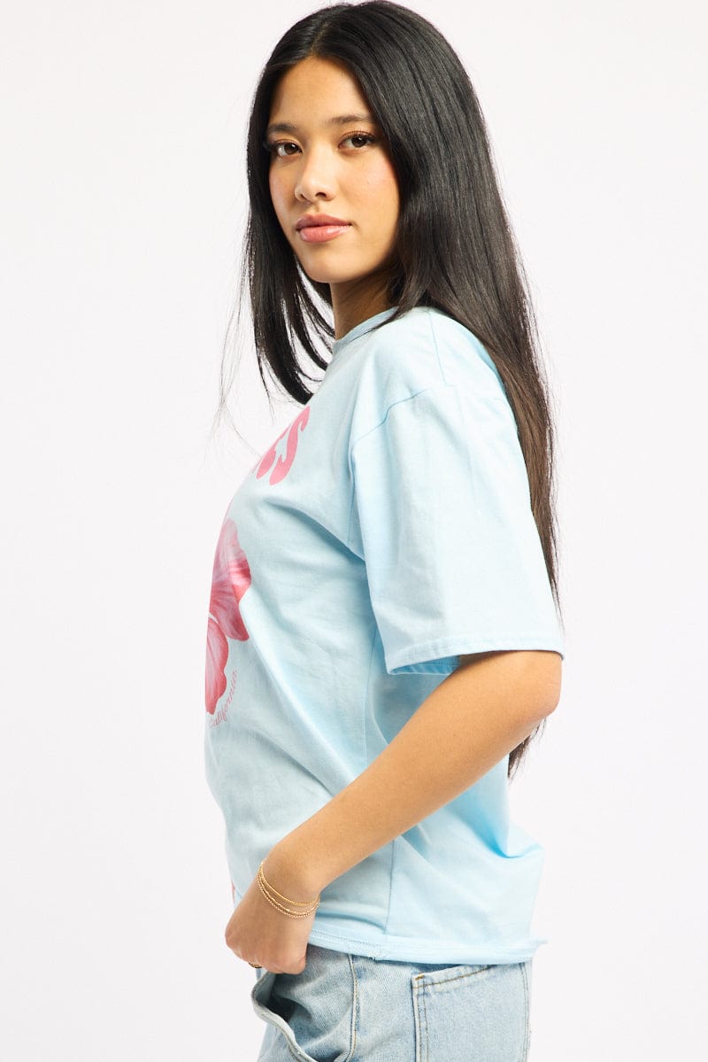 Blue Graphic Tee Short Sleeve for Ally Fashion