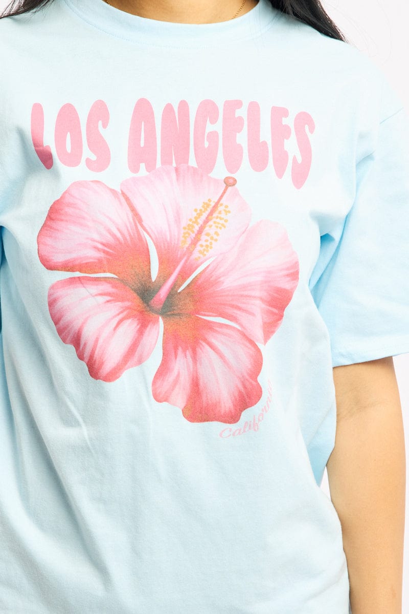 Blue Graphic Tee Short Sleeve for Ally Fashion