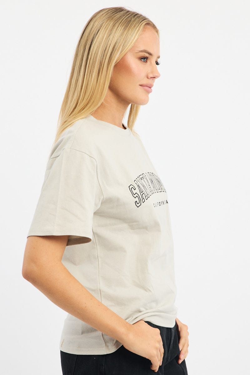 Grey Graphic Tee Short Sleeve for Ally Fashion