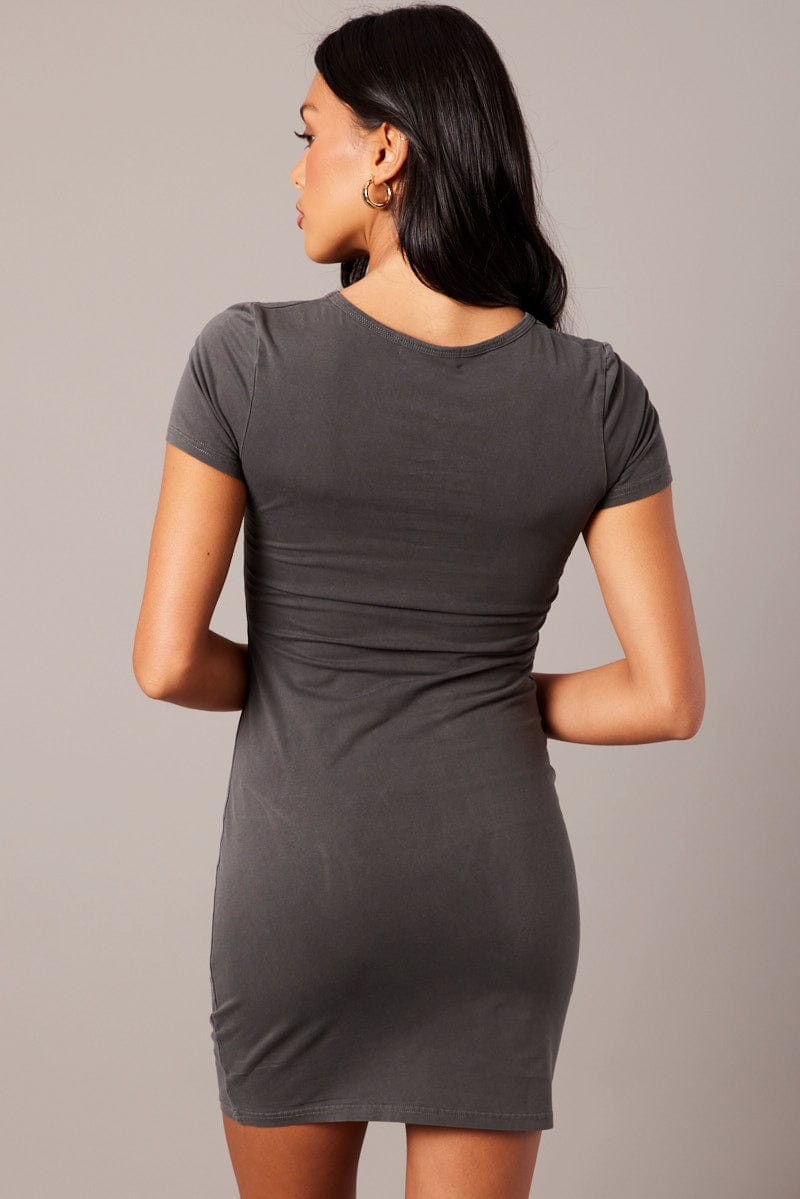 Grey Graphic Dress Short Sleeve for Ally Fashion