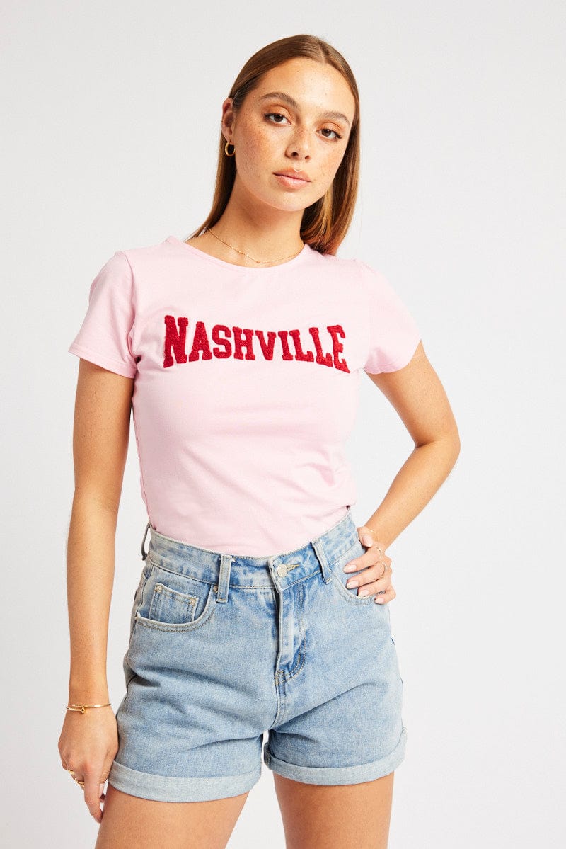 Pink Graphic Tee Short Sleeve for Ally Fashion