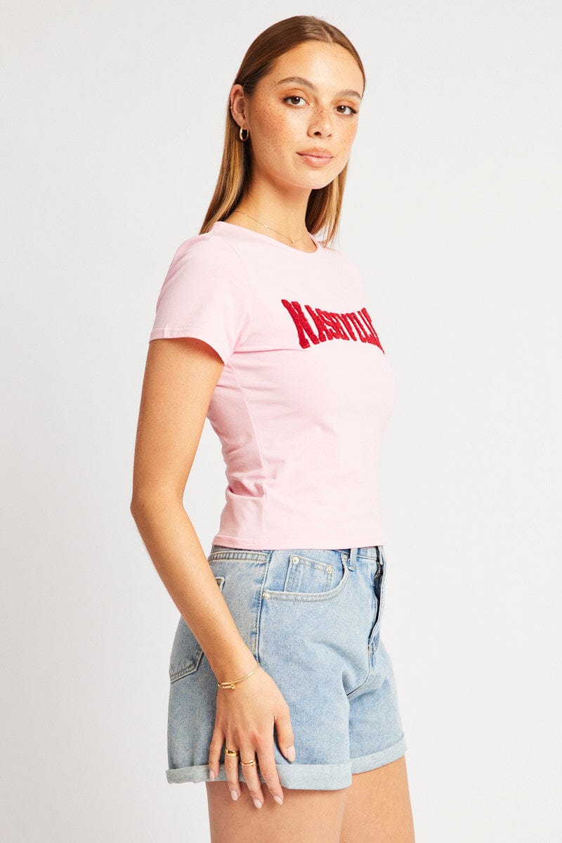 Pink Graphic Tee Short Sleeve for Ally Fashion