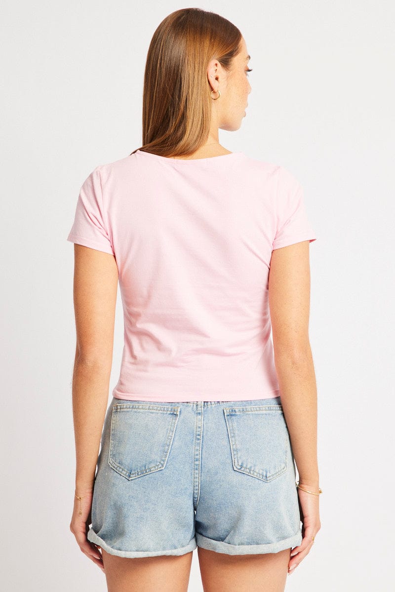 Pink Graphic Tee Short Sleeve for Ally Fashion