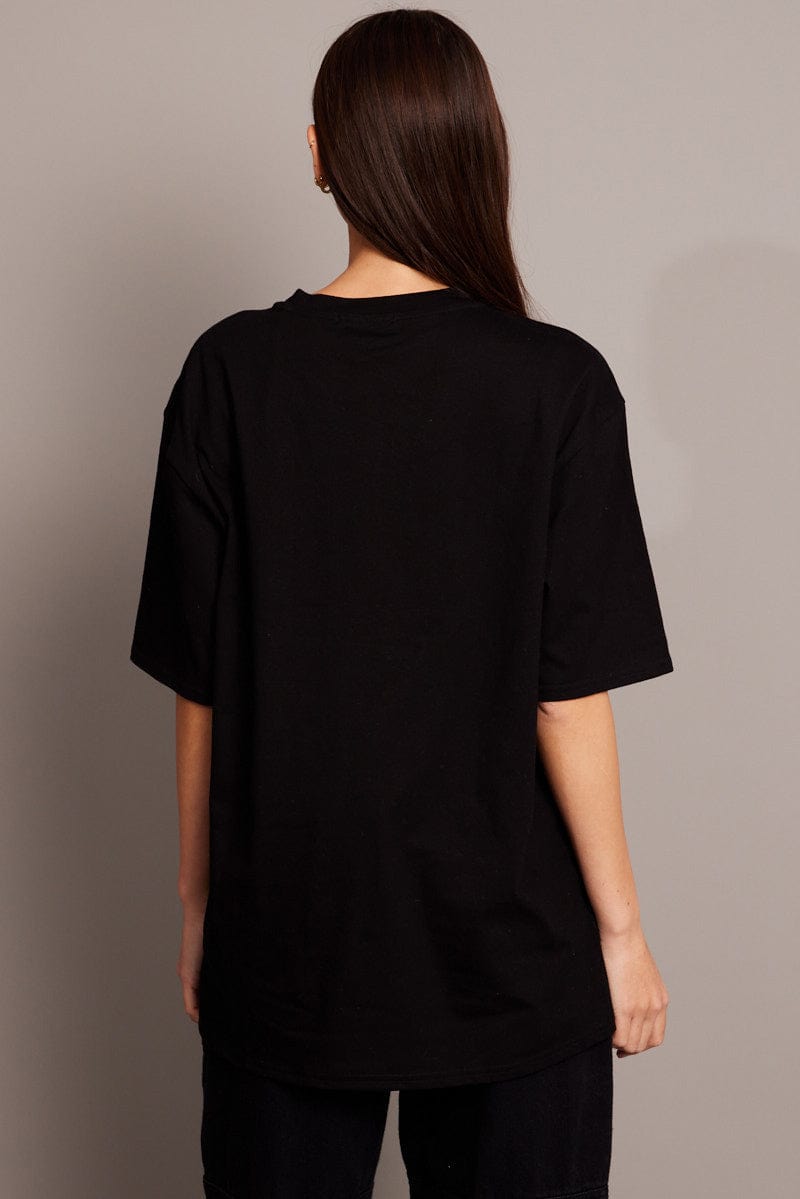 Black Graphic Tee Short Sleeve for Ally Fashion