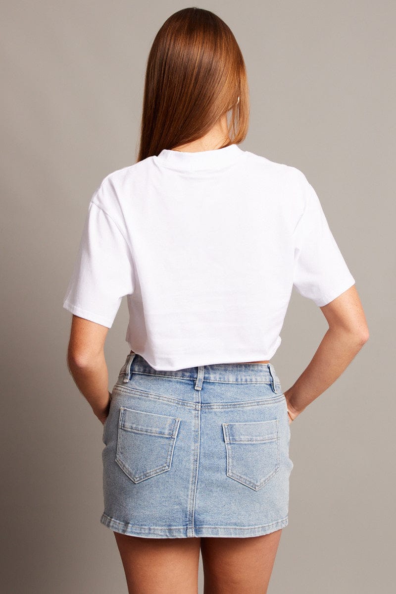 White Graphic Tee Crop Short Sleeve for Ally Fashion