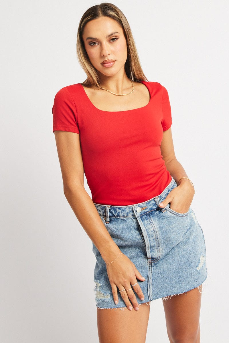 Red Supersoft Top Short Sleeve for Ally Fashion