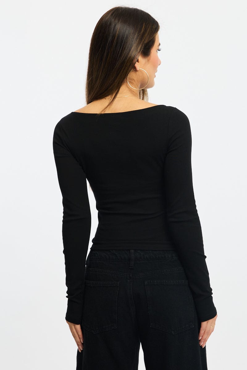 Black Graphic Tee Long Sleeve for Ally Fashion