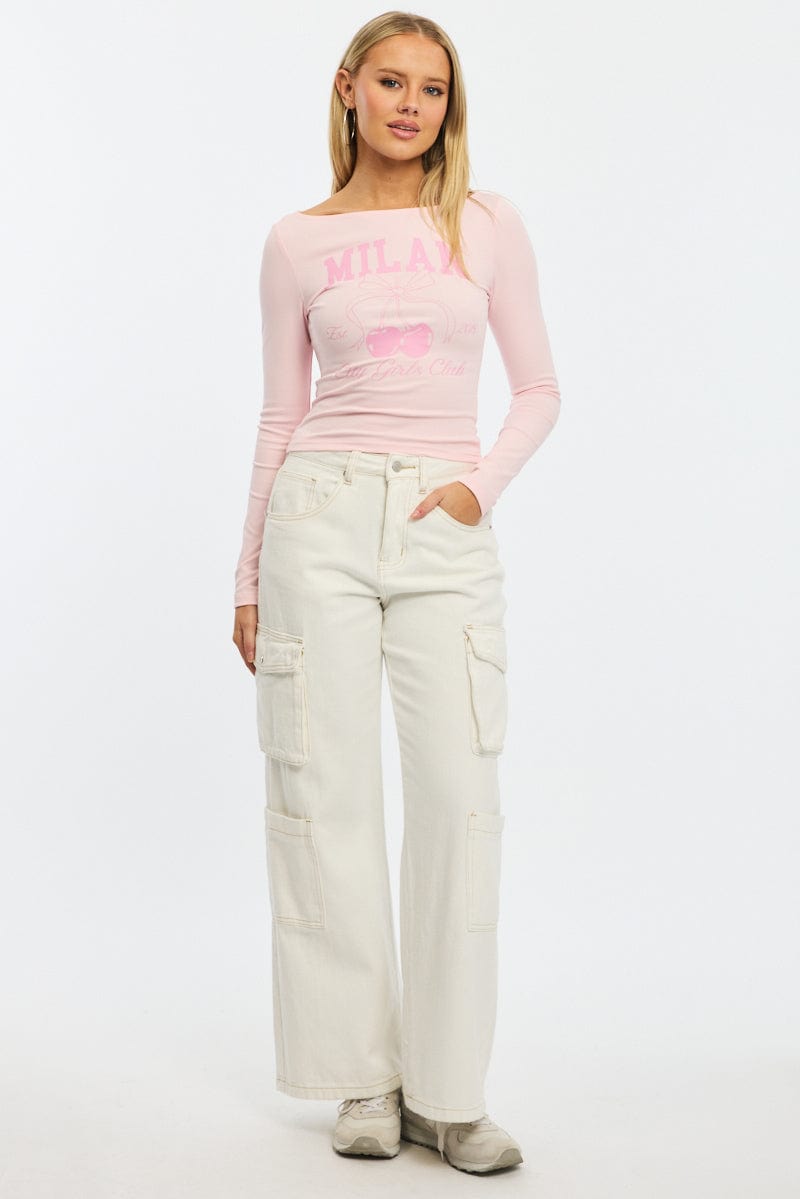Pink Graphic Tee Long Sleeve for Ally Fashion