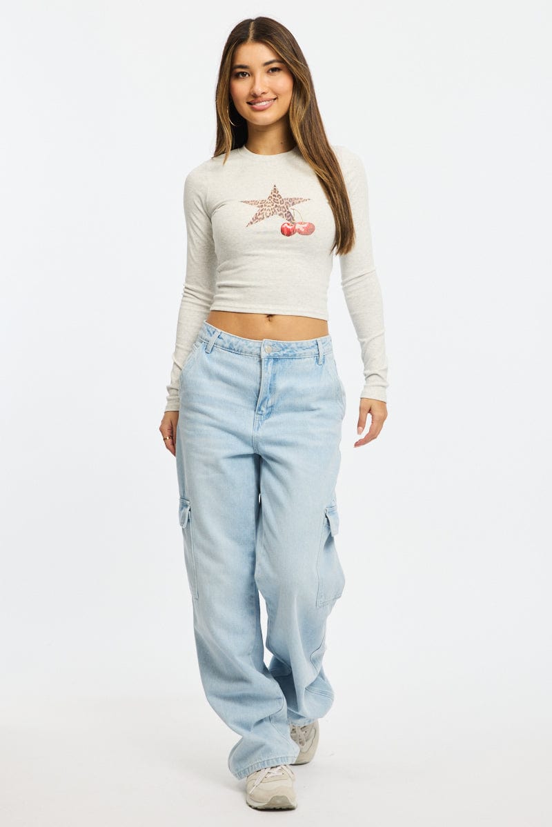 Grey Graphic Tee Long Sleeve for Ally Fashion