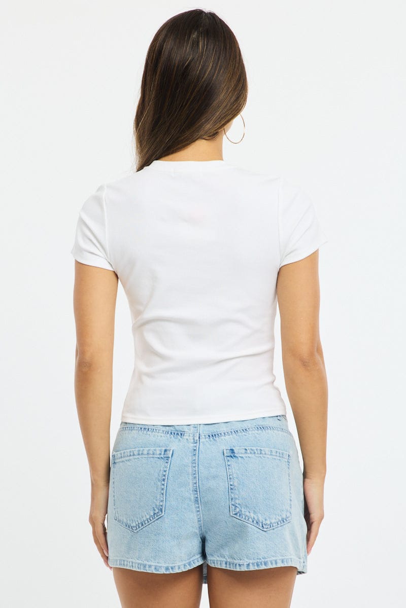 White Graphic Tee Short Sleeve for Ally Fashion