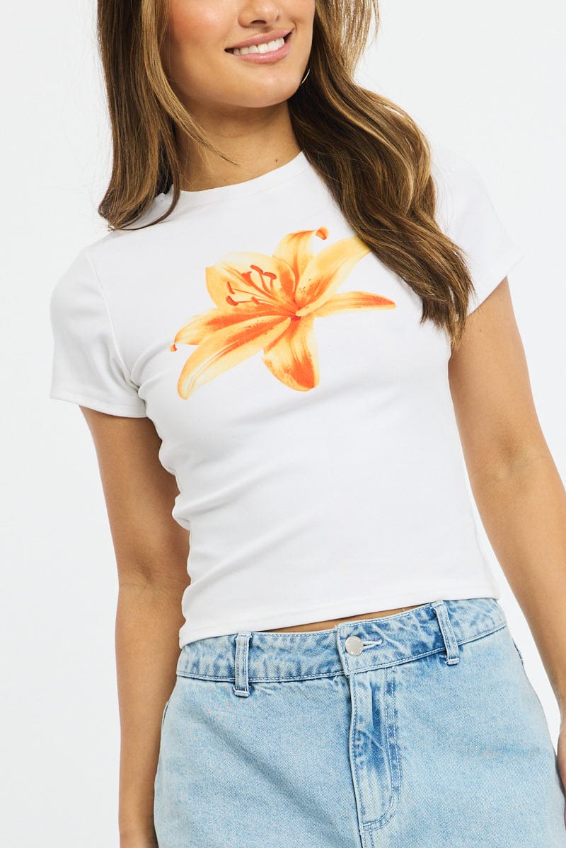 White Graphic Tee Short Sleeve for Ally Fashion