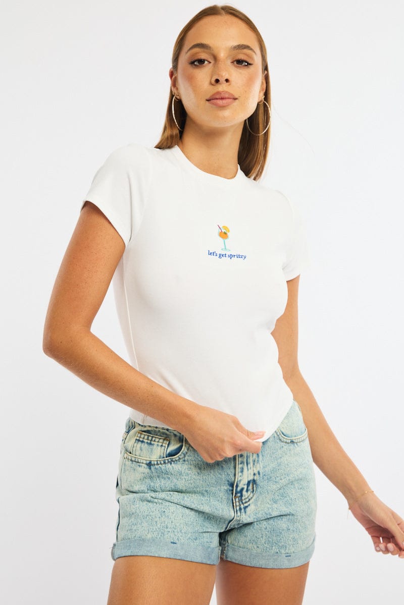 White Graphic Tee Short Sleeve for Ally Fashion